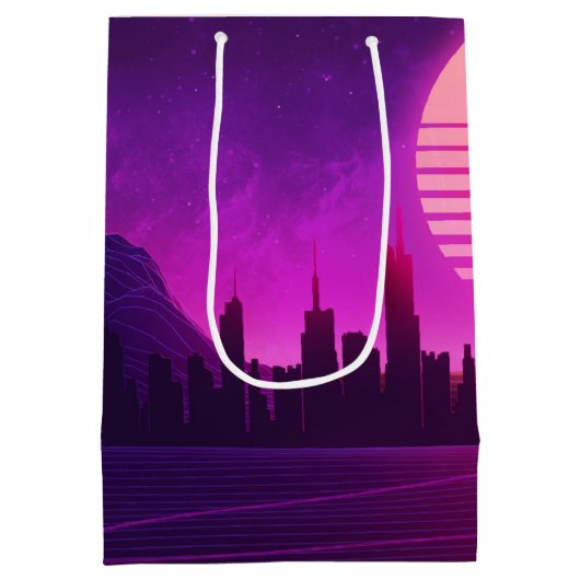 Sac Cadeau Moyen cyberpunk électronique synthwave scifi rose (Dos)