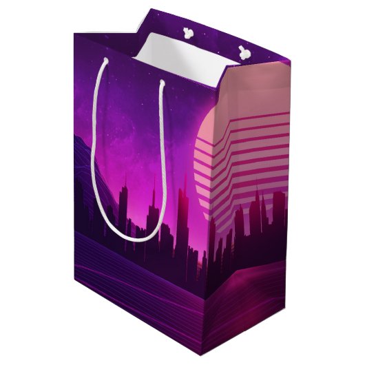 Sac Cadeau Moyen cyberpunk électronique synthwave scifi rose (Dos Angle)