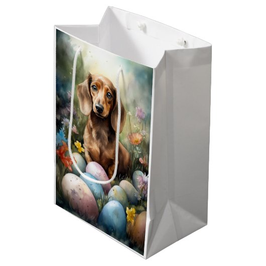 Sac Cadeau Moyen Dachshund aux oeufs de Pâques (Devant Angle)