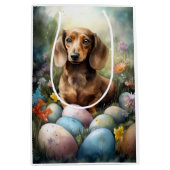 Sac Cadeau Moyen Dachshund aux oeufs de Pâques (Devant)