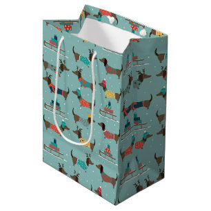 Sac Cadeau Moyen Dachshund de vacances avec cadeaux et Motif de sle