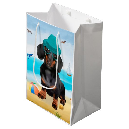 Sac Cadeau Moyen Dachshund Dog sur la plage (Devant Angle)