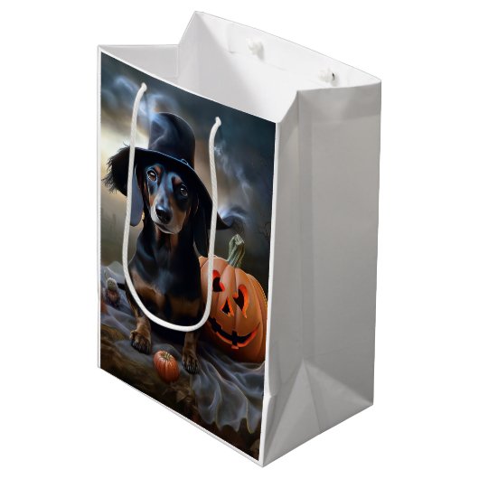 Sac Cadeau Moyen Dachshund Halloween effroi (Devant Angle)