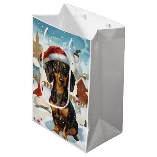 Sac Cadeau Moyen Dachshund Winter Wonderland Christmas Joy (Devant Angle)