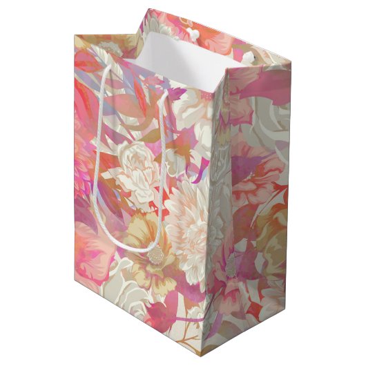Sac Cadeau Moyen Dahlias et design Rose (Devant Angle)