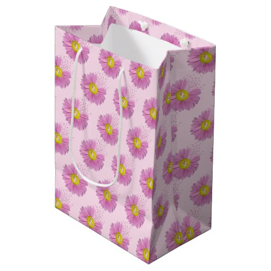 Sac Cadeau Moyen Daisy Pink Breast Cancer Survivor Ribbons (Devant Angle)