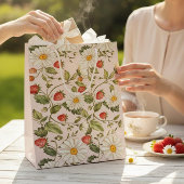 Sac Cadeau Moyen Daisy Strawberry Floral Pattern Light Pink Botanic