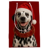 Sac Cadeau Moyen Dalmatian in a santa hat Christmas gift bag (Devant)