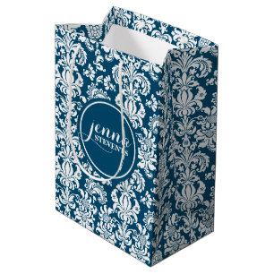 Sac Cadeau Moyen Damas Vintage bleu et blanc marine
