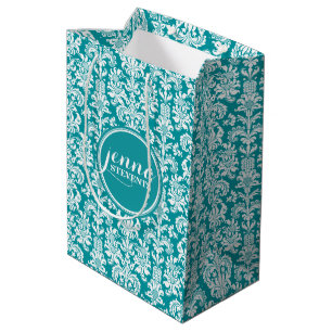 Sac Cadeau Moyen Damas Vintage bleu-vert et blanc
