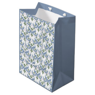 Sac Cadeau Moyen damassé bleu et vert ornement pointillisme