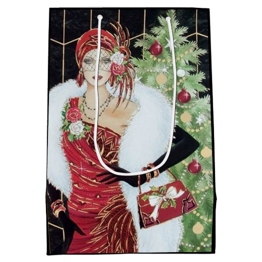 Sac Cadeau Moyen Dame de Noël rétro Art déco (Dos)