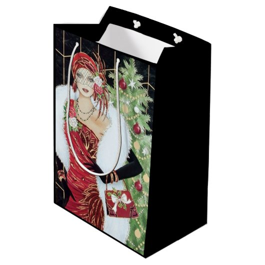 Sac Cadeau Moyen Dame de Noël rétro Art déco (Dos Angle)