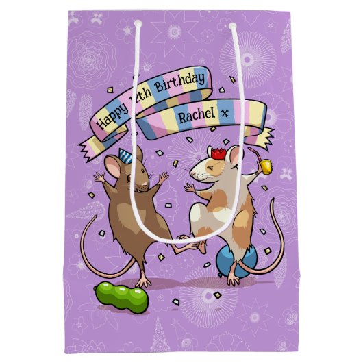 Sac Cadeau Moyen Dancing Mice Ajouter Le Nom Joyeux Anniversaire Fê (Dos)