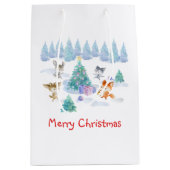 Sac Cadeau Moyen Danse Animaux de forêt Noël Aquarelle (Devant)