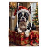 Sac Cadeau Moyen Dapper Boston Terrier Dog Christmas Gift (Dos)