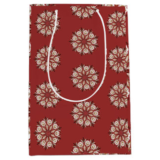 Sac Cadeau Moyen Dark red and white Norwegian Rosemaling floral 