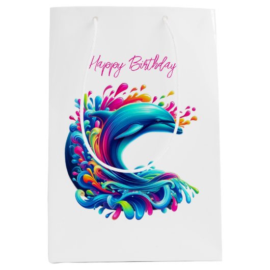 Sac Cadeau Moyen Dauphin coloré - (Devant)