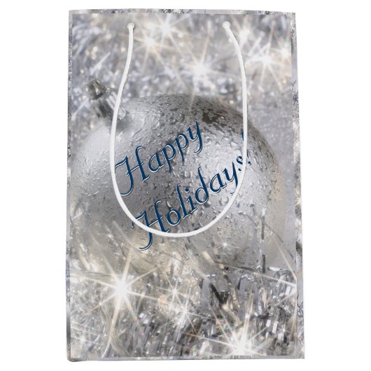 Sac cadeau moyen de Noël en argent (Devant)