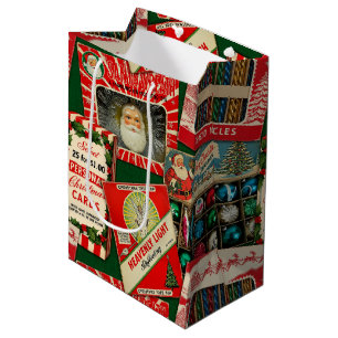 Sac Cadeau Moyen Décorations de Noël Rétro Vintage Collage