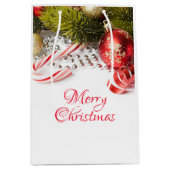 Sac Cadeau Moyen Décorations De Noël Vert Et Rouge Argent (Devant)