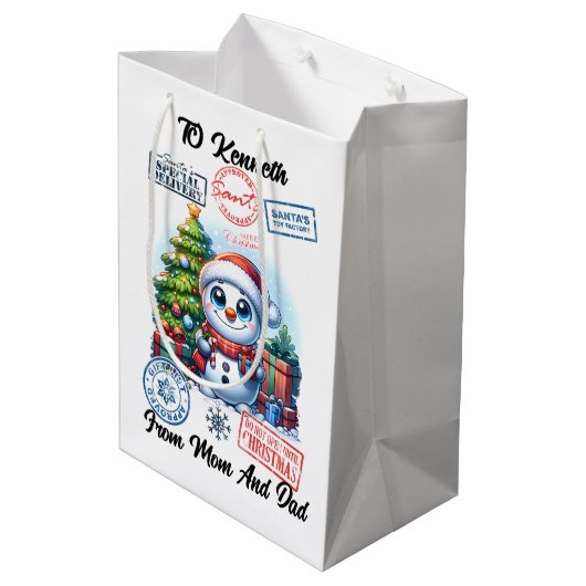 Sac Cadeau Moyen Décorations Festives de Noël Père Noël (Dos Angle)