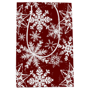 Sac Cadeau Moyen Deep Red Winter Wonderland Snowflake Motif