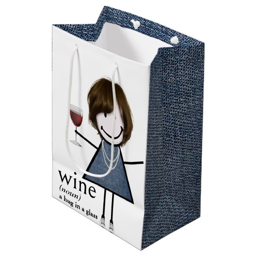 Sac Cadeau Moyen Définition Du Vin Avec Bâton Figure Girl (Devant Angle)