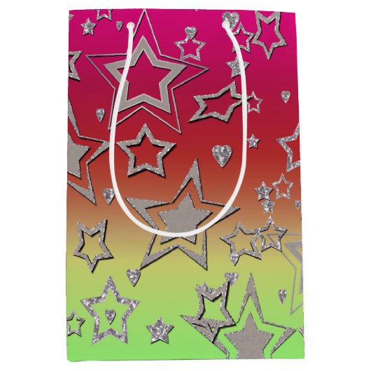 Sac Cadeau Moyen Dégradé de Noël parties scintillant brillant confe (Devant)