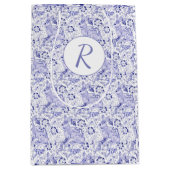 Sac Cadeau Moyen Delft Blue & White Rabbit Bird Monogramme de Pâque (Devant)