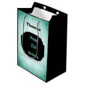 Sac Cadeau Moyen Denim Blue et noir 21e anniversaire (Devant Angle)