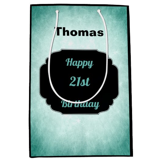 Sac Cadeau Moyen Denim Blue et noir 21e anniversaire (Devant)