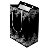 Sac Cadeau Moyen Dentelle blanche Mariage sur noir (Dos Angle)