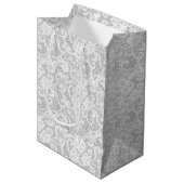 Sac Cadeau Moyen Dentelle blanche sur argent (Devant Angle)