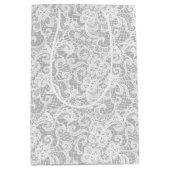 Sac Cadeau Moyen Dentelle blanche sur argent (Devant)