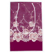 Sac Cadeau Moyen Dentelle Fleurie Rose (Devant)