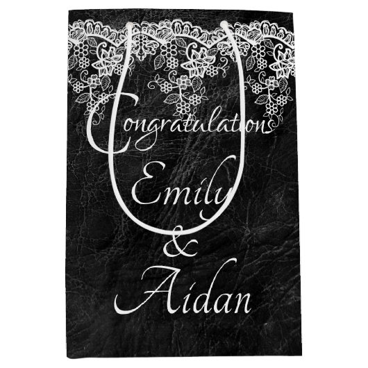 Sac Cadeau Moyen Dentelle Mariage Blanche En Cuir (Devant)