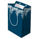 Sac Cadeau Moyen Dentelle Mariage Blanche Sur Bleu (Dos Angle)
