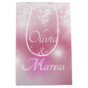 Sac Cadeau Moyen Dentelle mariage Sur Pink Bokeh