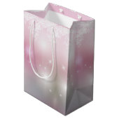 Sac Cadeau Moyen Dentelle mariage Sur Pink Bokeh (Dos Angle)
