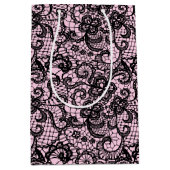 Sac Cadeau Moyen Dentelle noire en rose (Devant)