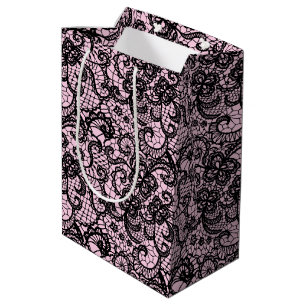 Sac Cadeau Moyen Dentelle noire en rose
