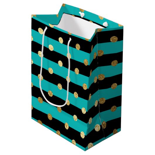 Sac Cadeau Moyen Des rayures turquoise avec fête d'anniversaire Poi (Devant Angle)