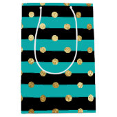 Sac Cadeau Moyen Des rayures turquoise avec fête d'anniversaire Poi (Devant)