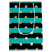 Sac Cadeau Moyen Des rayures turquoise avec fête d'anniversaire Poi (Dos)