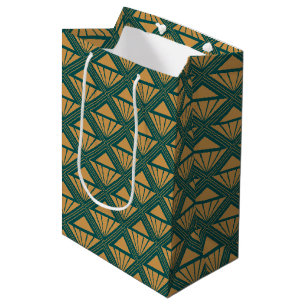 Sac Cadeau Moyen Design Art Déco Gold et vert turquoise avec des rh