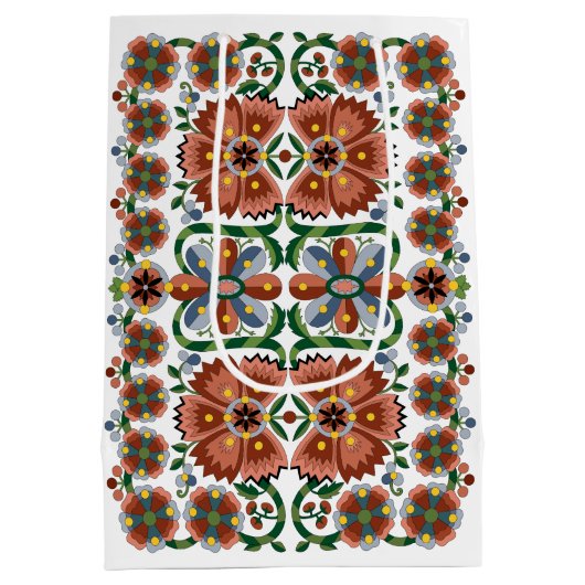 Sac Cadeau Moyen Design d'art folklorique estonien avec fleurs (Dos)