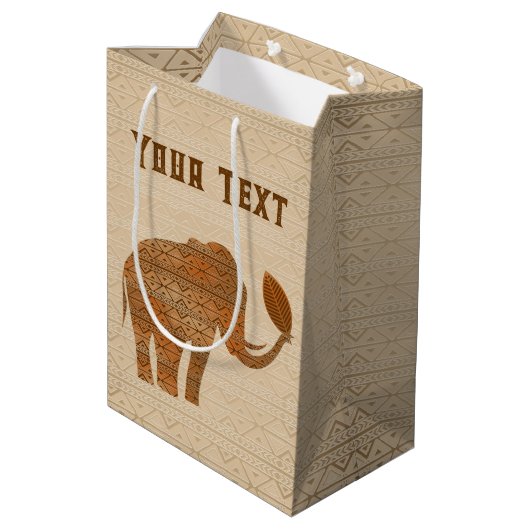 Sac Cadeau Moyen Design d'art tribal des éléphants (Dos Angle)