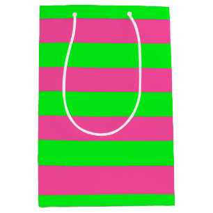 Sac Cadeau Moyen Design de bandes rose et verte