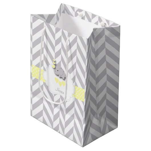 Sac Cadeau Moyen Design éléphant jaune - Baby shower (Devant Angle)